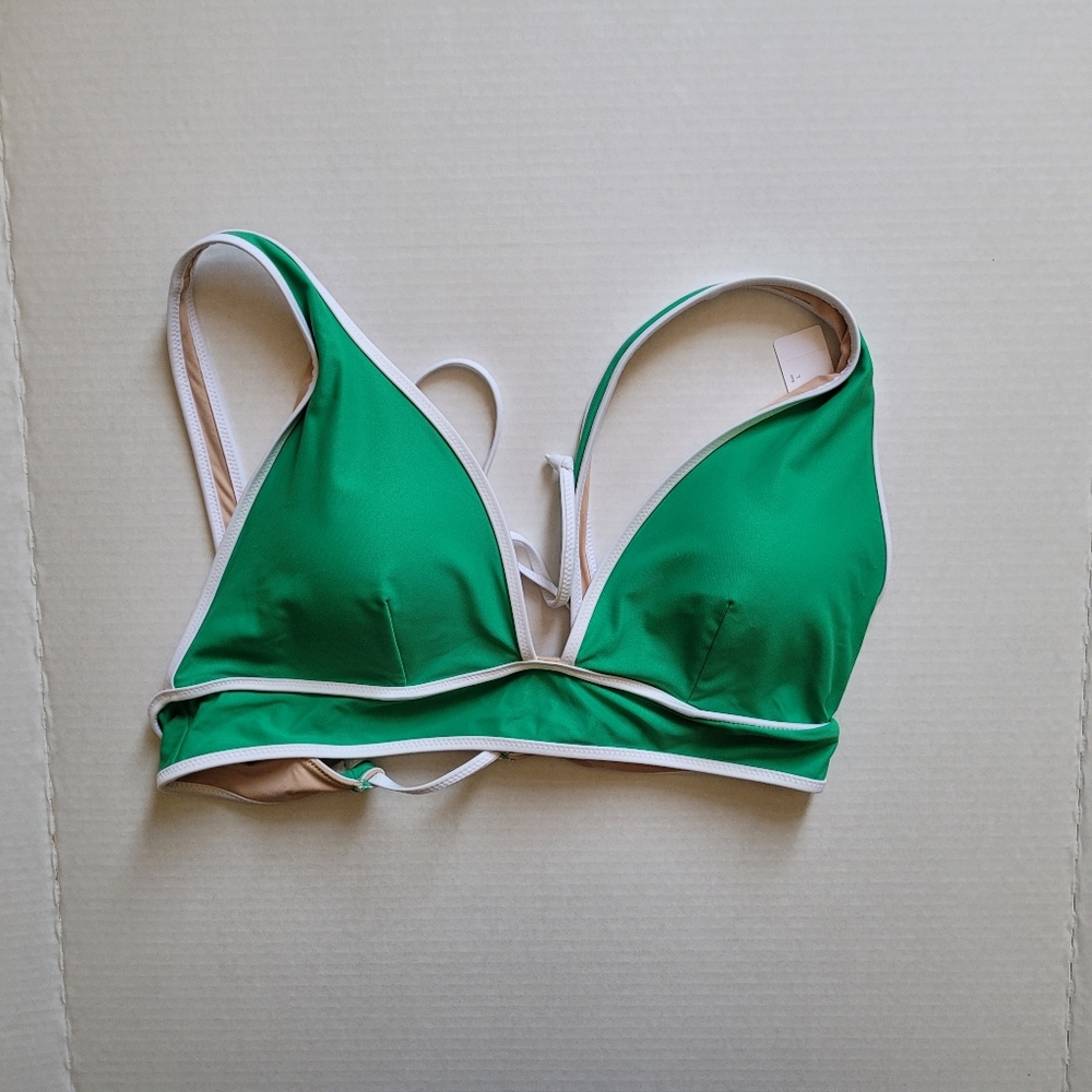 J Crew bikini top green white bathing suit swim preppy summer beach new NWT